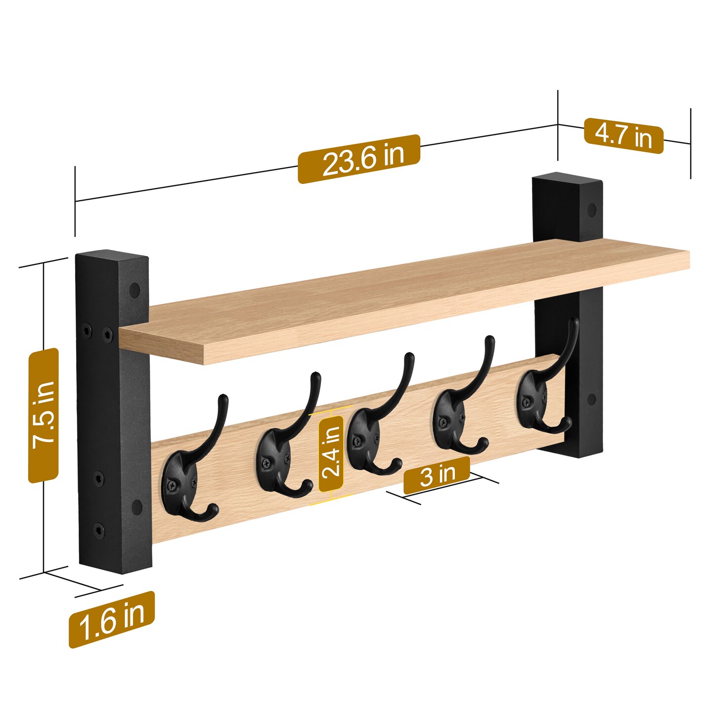 Sorbus Floating Wall Shelf with Hooks for Entryway, Bathroom, Bedroom, Kitchen, or Mudroom