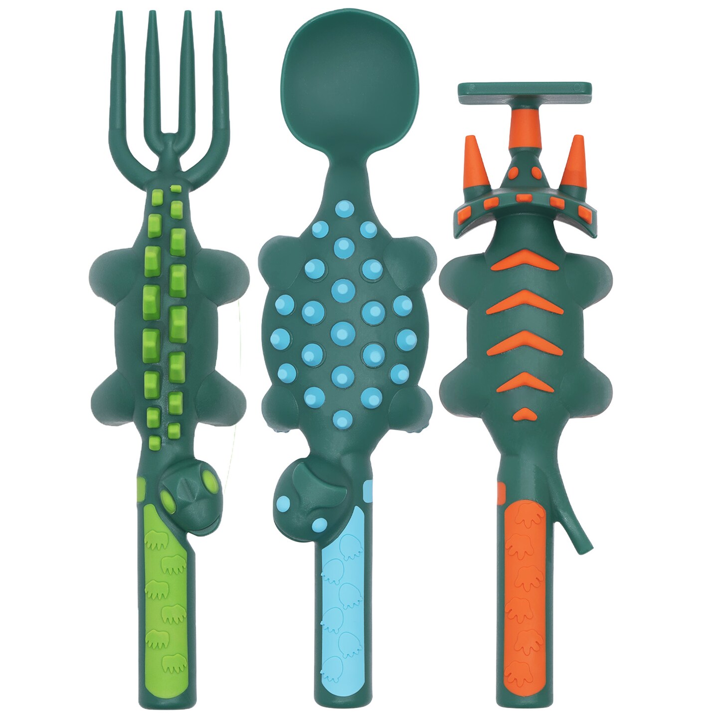Constructive Eating Set of 3 Dino Eating Utensils for Kids and Toddlers