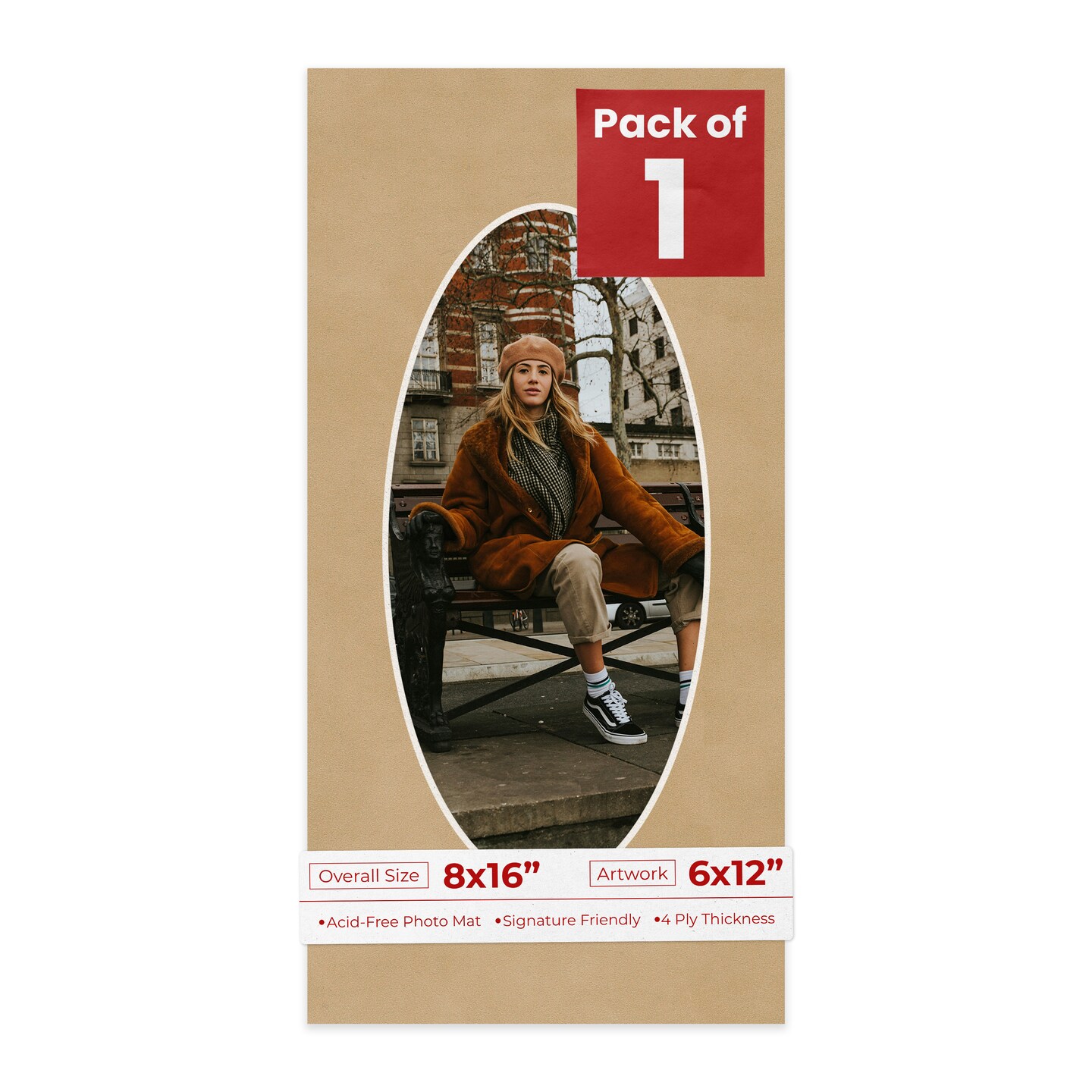 Beige Suede Mat Board for 8x16 Frames - Oval Opening for 6x12 Photos