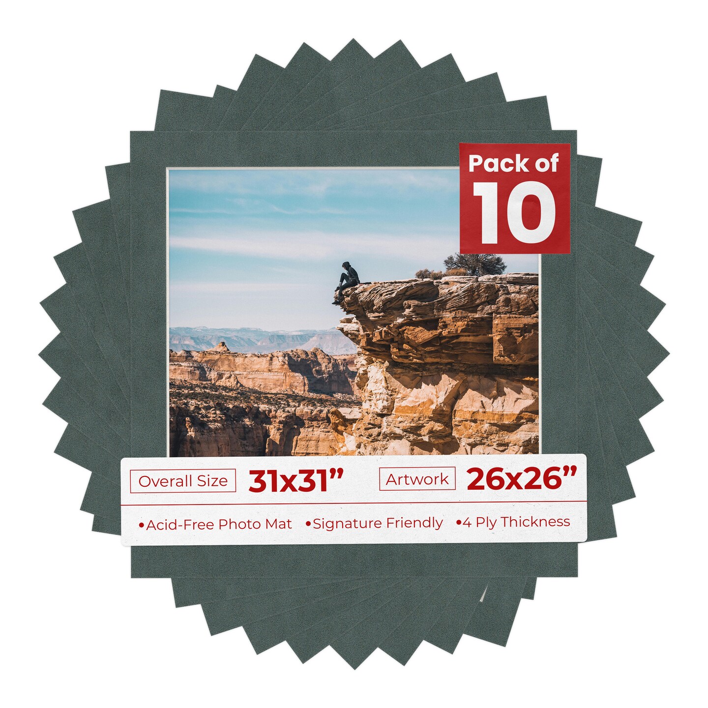 Dark Grey Suede Mat Board for 31x31 Frames - Fits 26x26 Photos