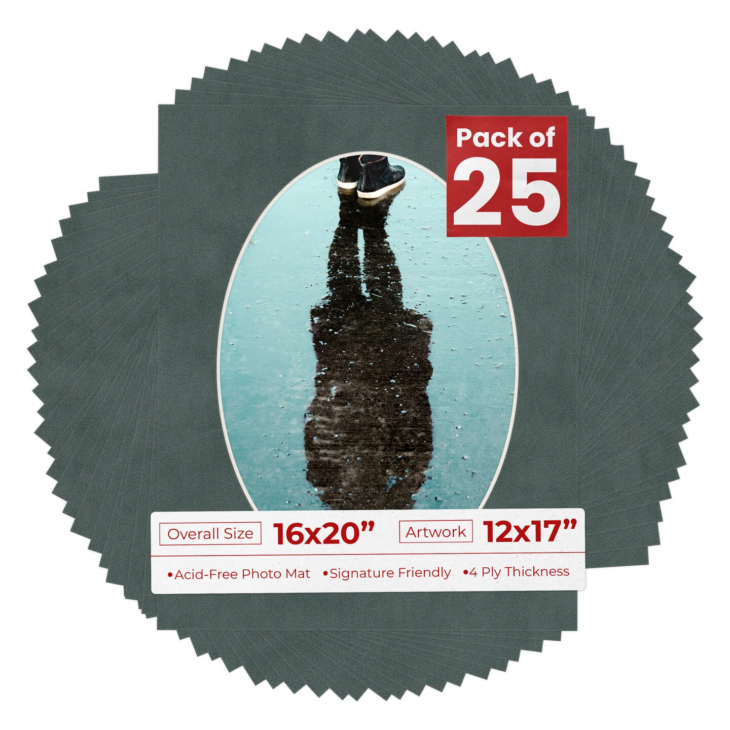 Dark Grey Suede Mat Board for 16x20 Frames - Oval Opening for 12x17 Photos