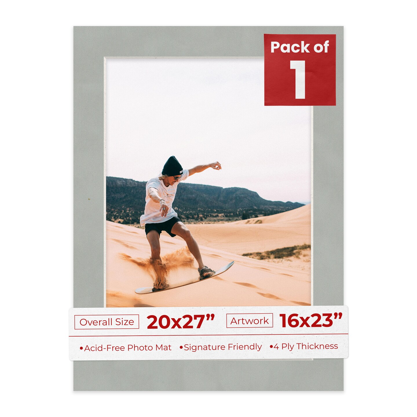 Light Grey Suede Mat Board for 20x27 Frames - Fits 16x23 Photos, Color ...