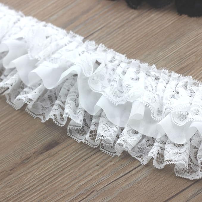 1&#x22; x 50 Yards White Ruffled Lace Trim