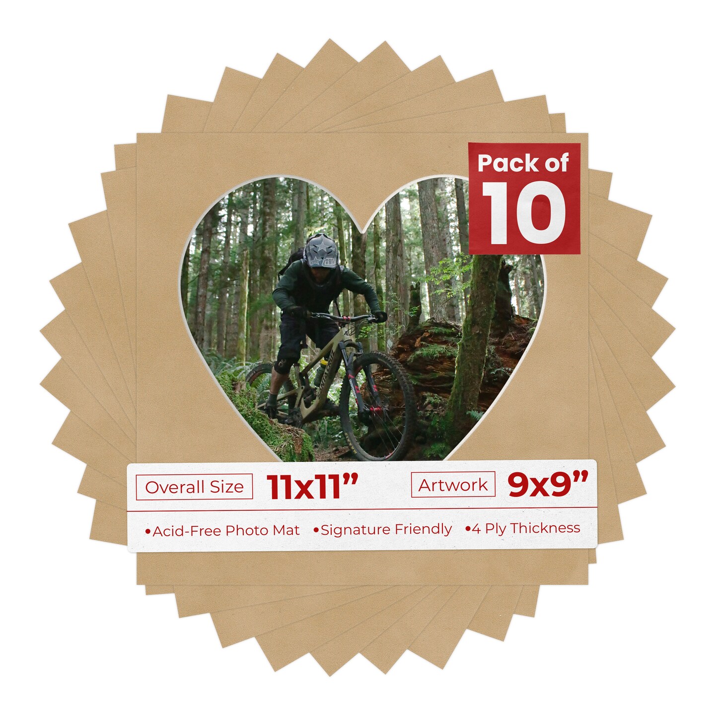 Beige Suede Mat Board for 11x11 Frames - Heart Opening for 9x9 Photos