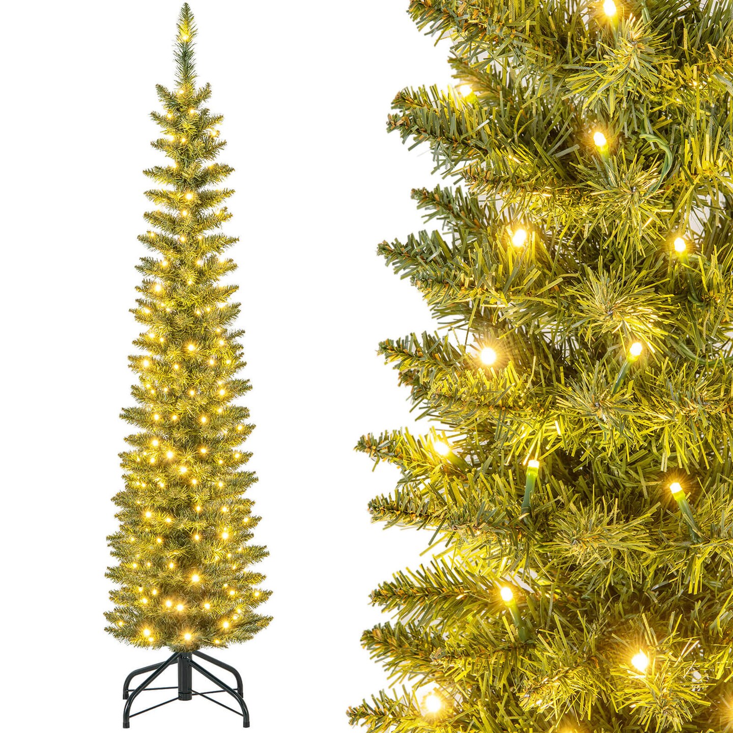 Costway 5/6/7/99 FT Pre-Lit Pencil Christmas Tree with 400 LED Lights &#x26; 699 Branch Tips Party