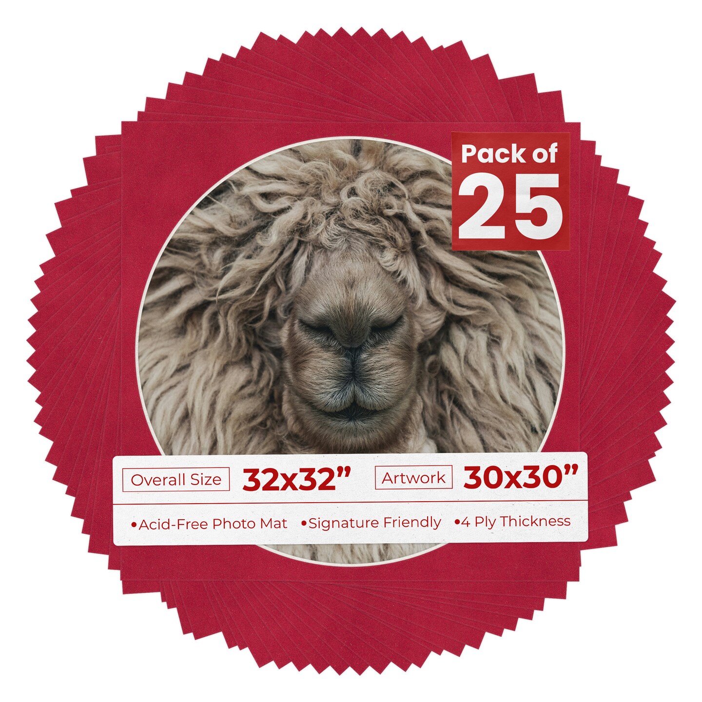 Red Suede Mat Board for 32x32 Frames - Circle Opening for 30x30 Photos