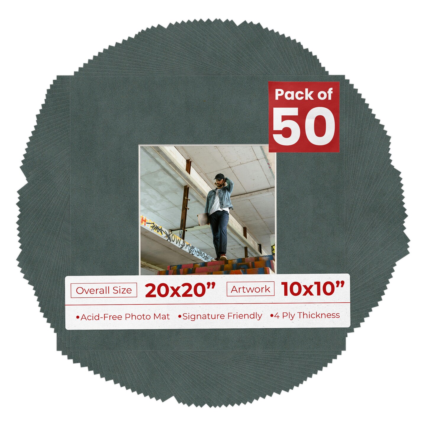 Dark Grey Suede Mat Board for 20x20 Frames - Fits 10x10 Photos