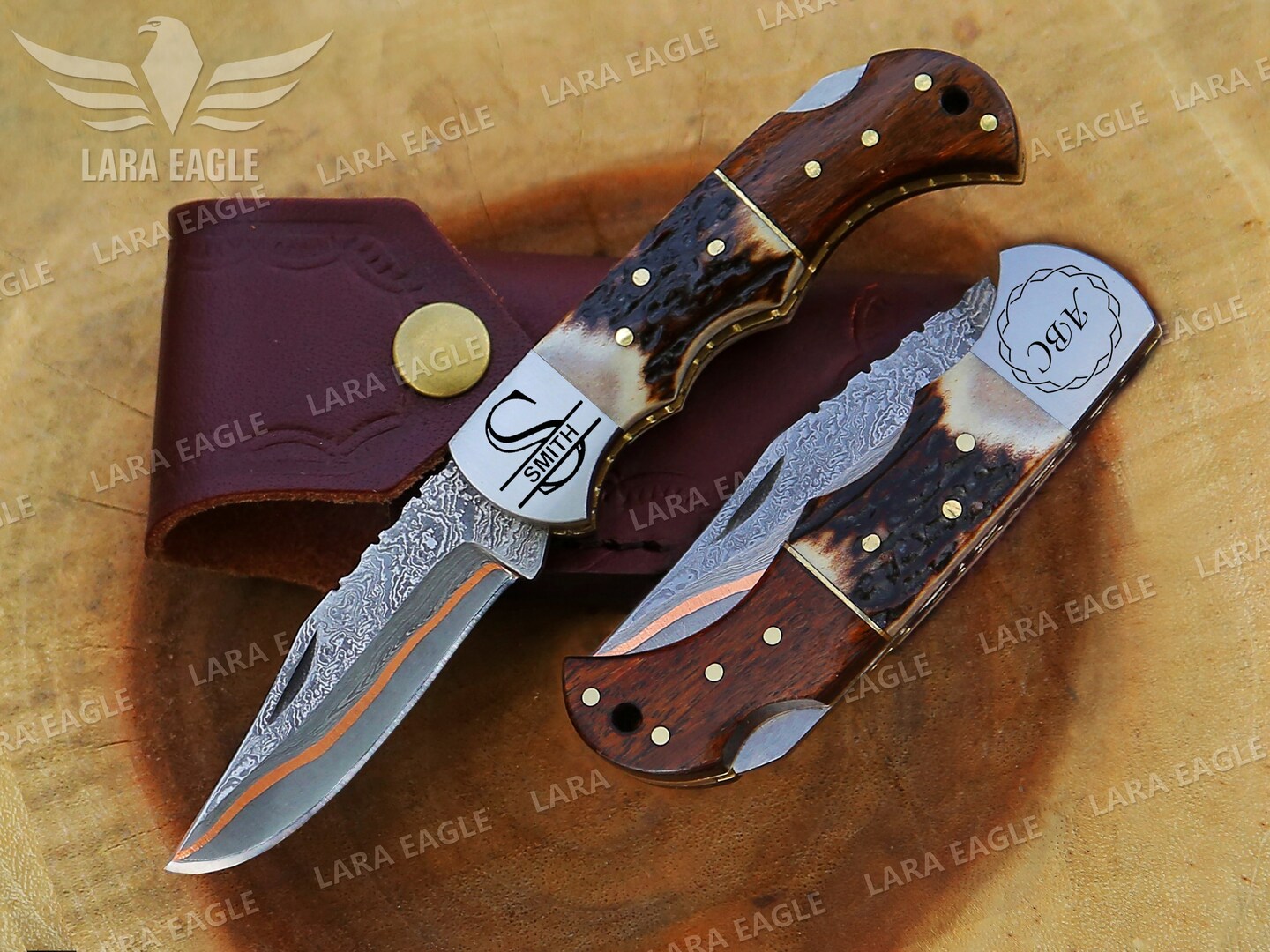 Folding Damascus Knife Gift, Pocket Knife Gift, HandCraft Full Engraved in Copper deals ,with Belt Lather Sheet