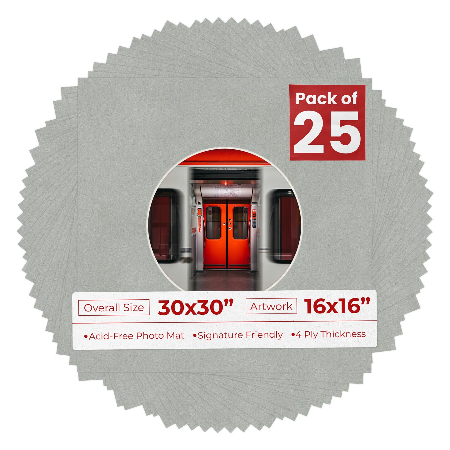 Light Grey Suede Mat Board for 30x30 Frames - Circle Opening for 16x16 Photos