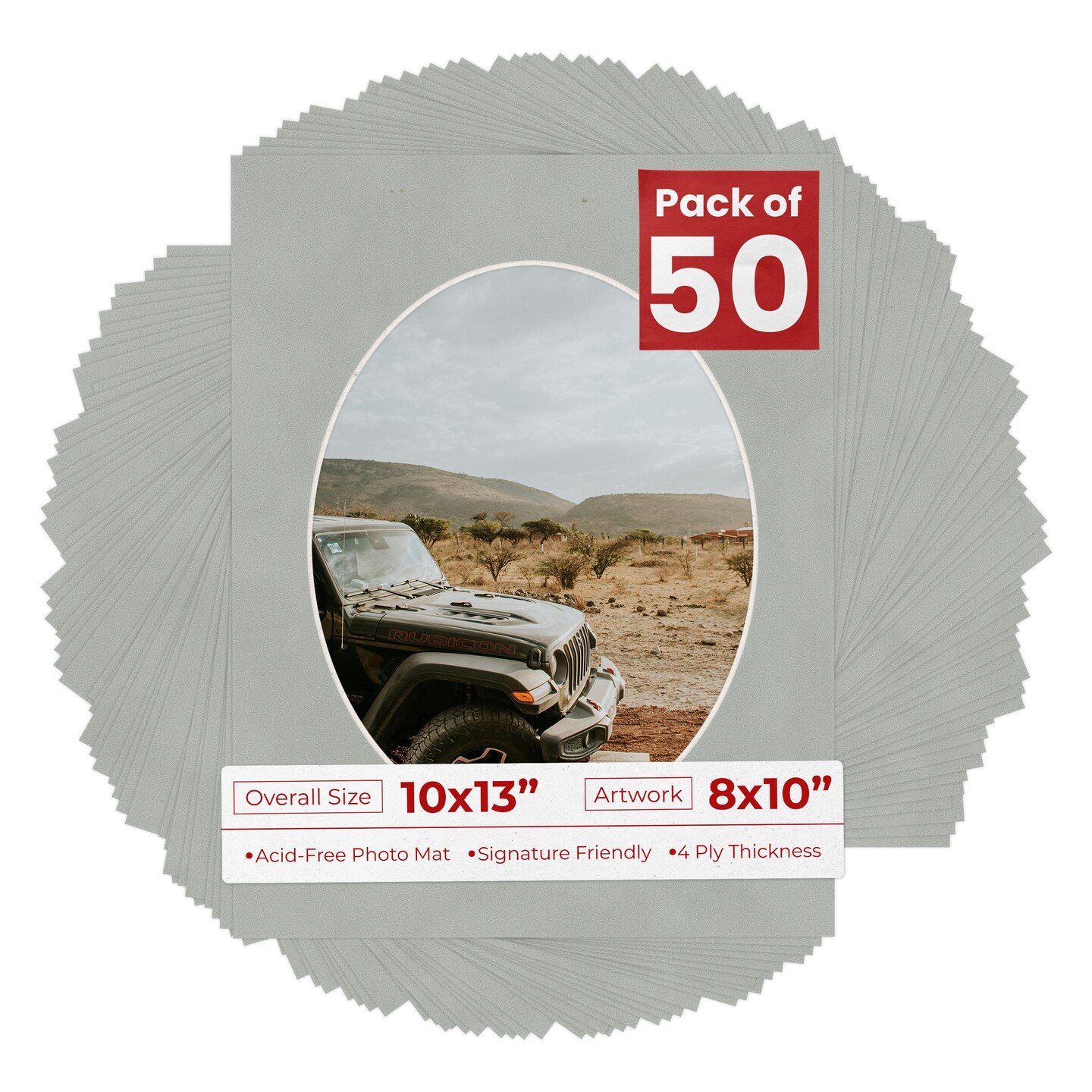 Light Grey Suede Mat Board for 10x13 Frames - Oval Opening for 8x10 Photos