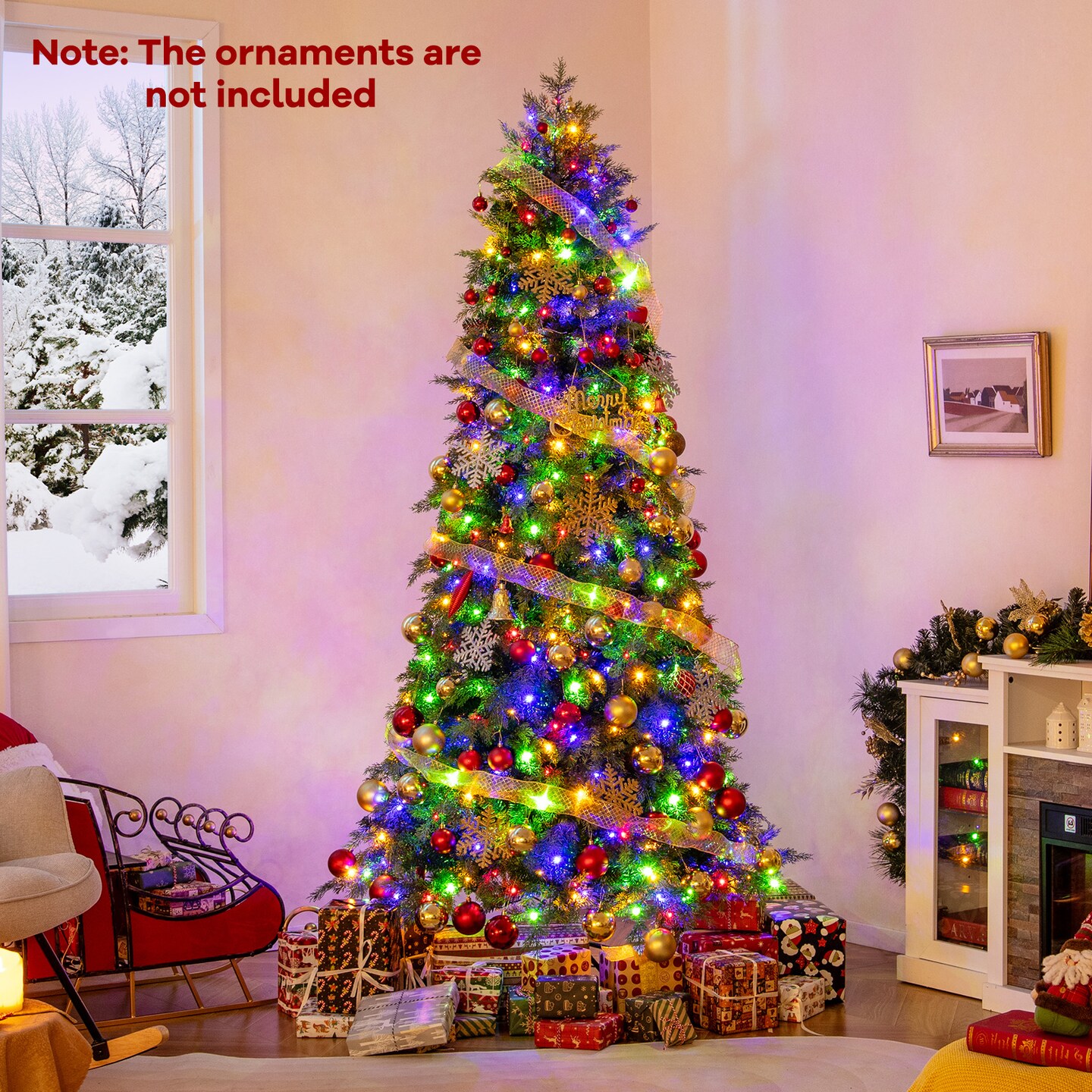 Pre-Lit Artificial Christmas Tree with 11 Modes and Metal Stand