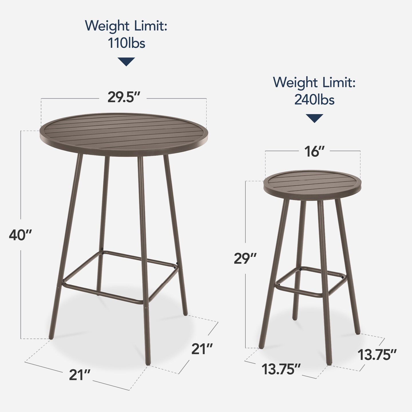 Best Choice Products 3-Piece Steel Patio Bar Height Round Bistro Set w/ Backless Stools, Slatted Design