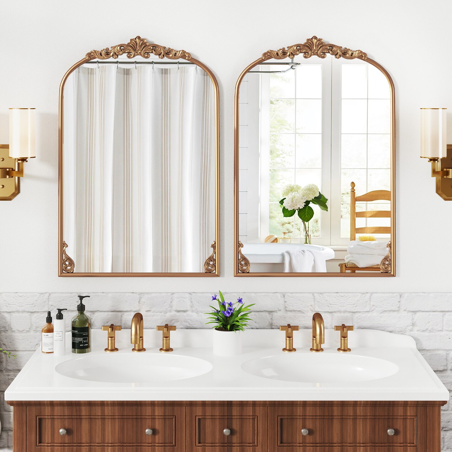 Arched Mirror for Wall Gold Traditional Vintage Ornate Baroque Mirror with Metal Frame