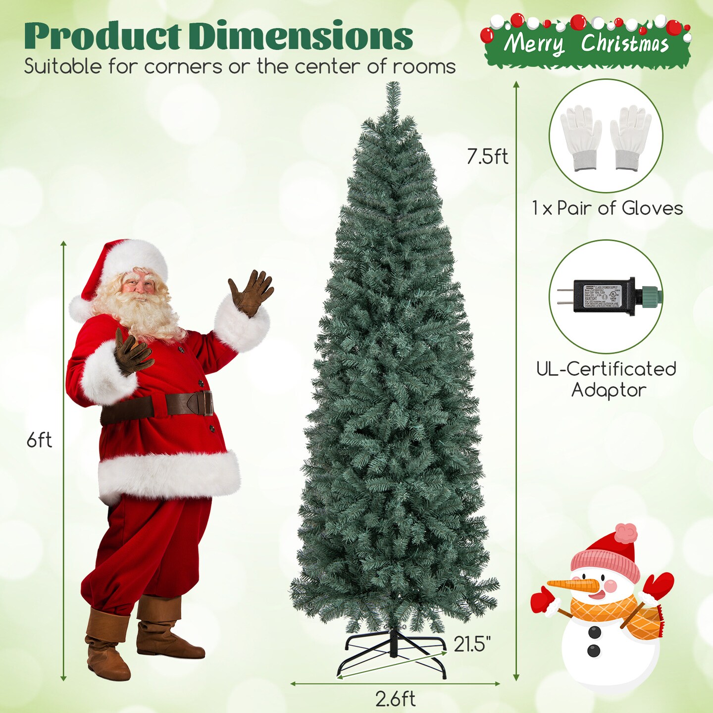 Pre-Lit Blue Artificial Christmas Tree Slim with 9 Lighting Modes