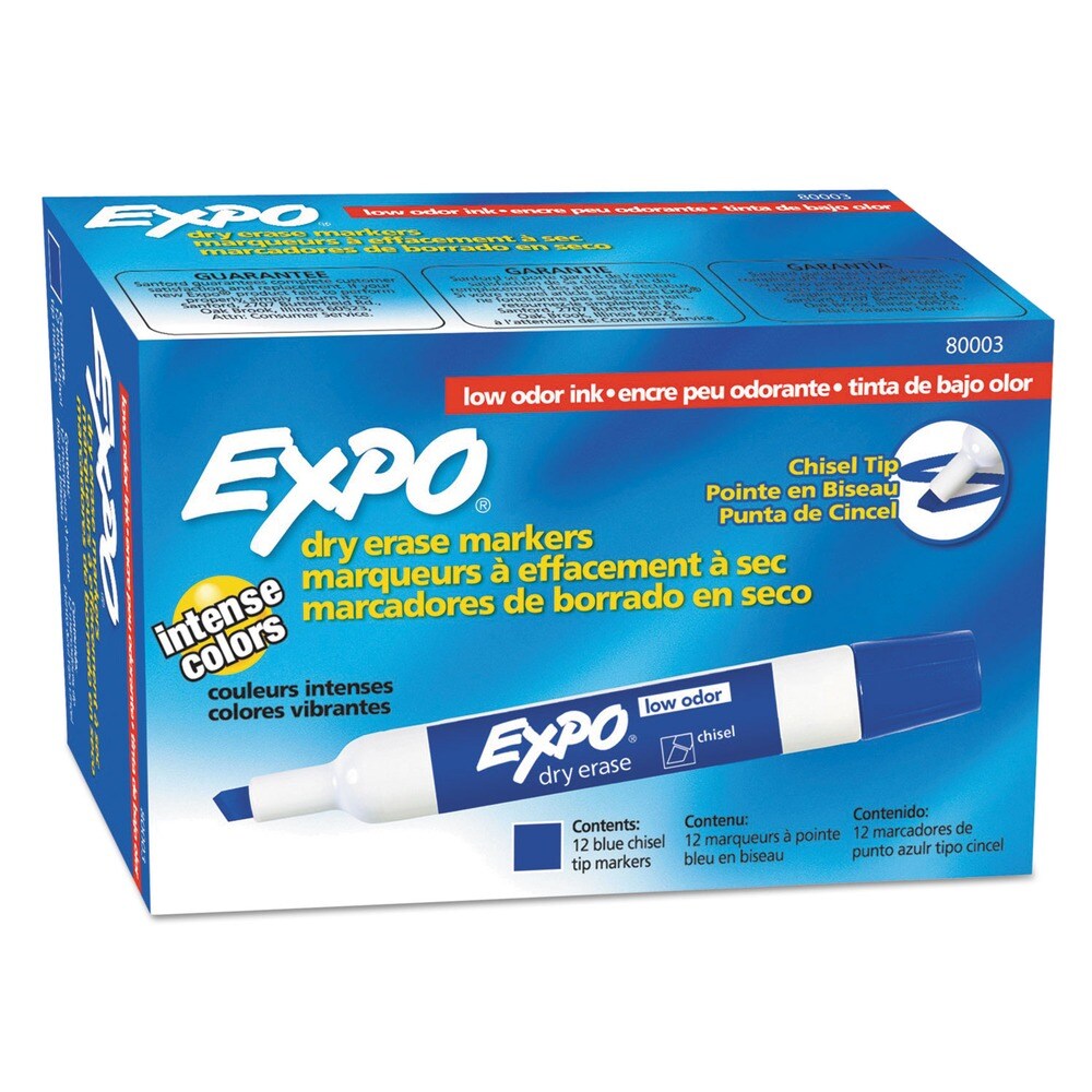 EXPO Broad Chisel Tip Low-Odor Dry-Erase Marker - Blue (1-Dozen)