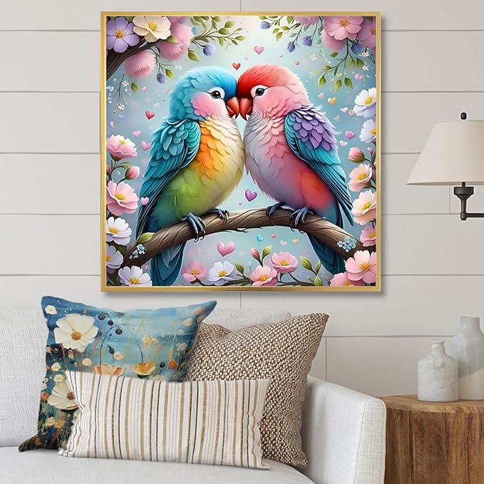 Bird Diamond Art Kits for Adults,5D Two Birds Diamond Painting DIY Animal Diamond Art Diamond Painting Kits for Adult,Round Full Drill Diamonds, Diamond Art Kits for Home Decor-14x14inch