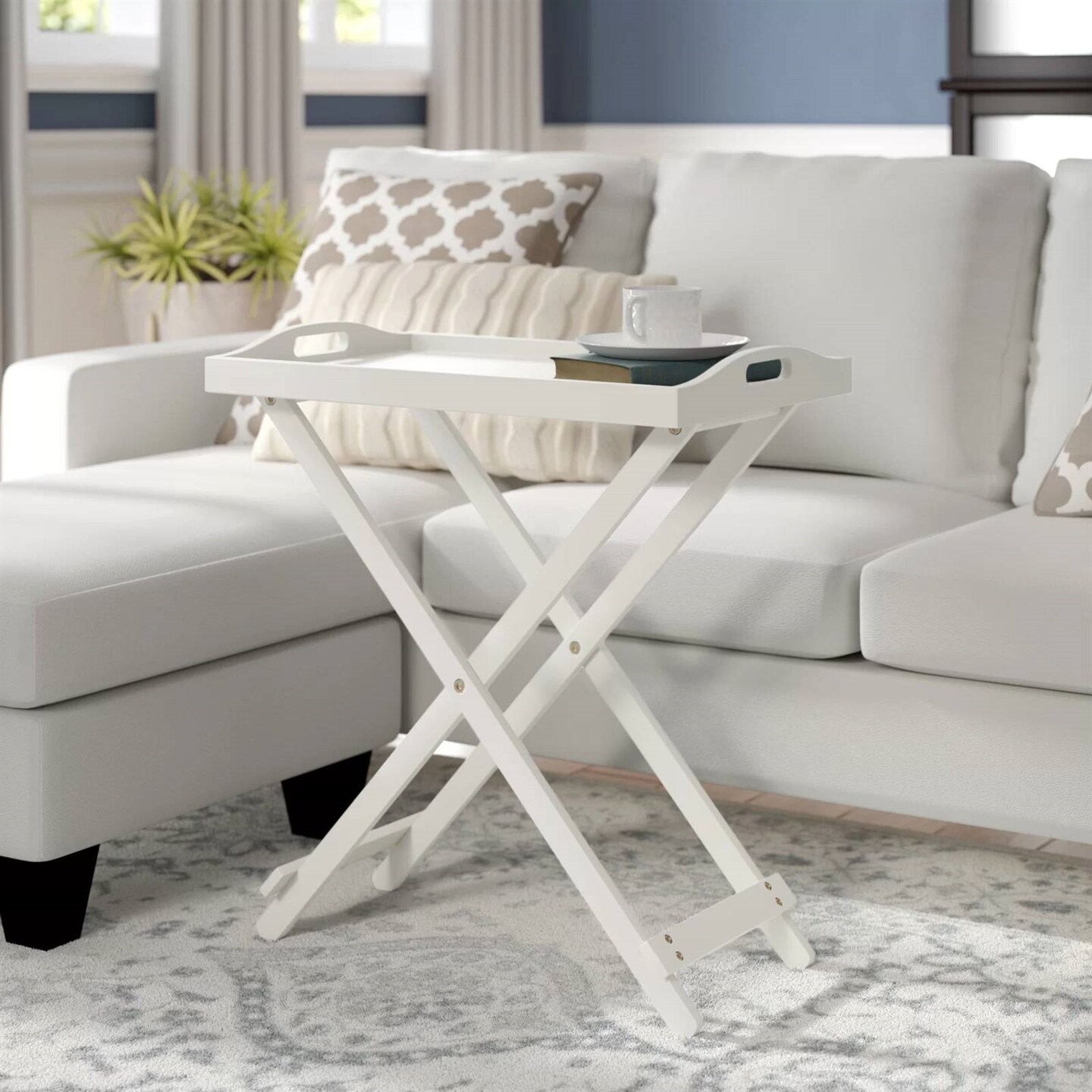 Portable MDF Folding Tray Bedside Table with Wood Finish for Living ...