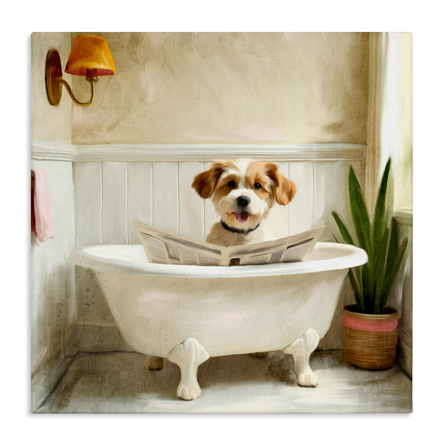 Stupell Industries Light Reading Dog Bath Canvas, design by Kim Allen