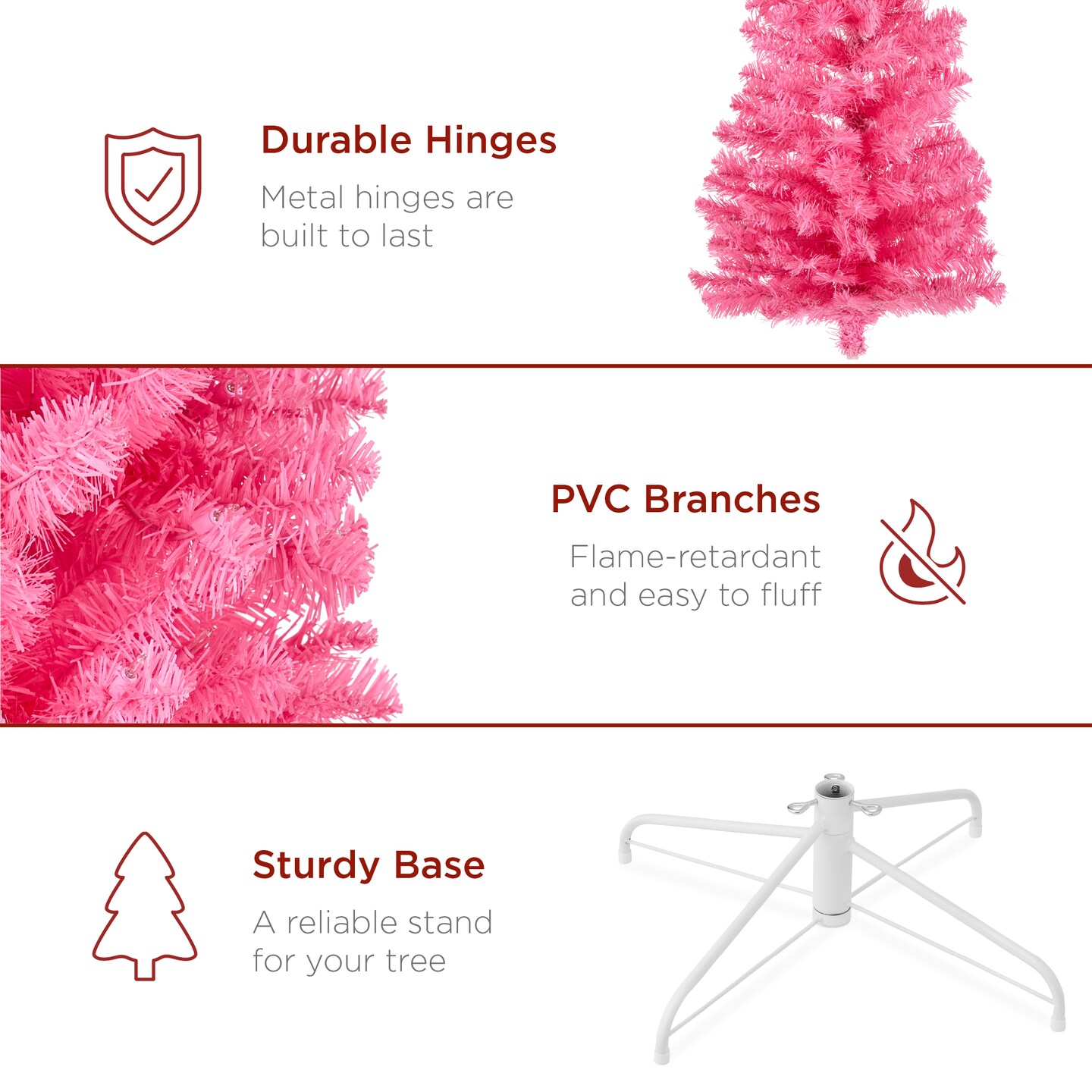 Best Choice Products Pre-Lit Pink Artificial Christmas Tree, Holiday Pencil Tree w/ Metal Stand