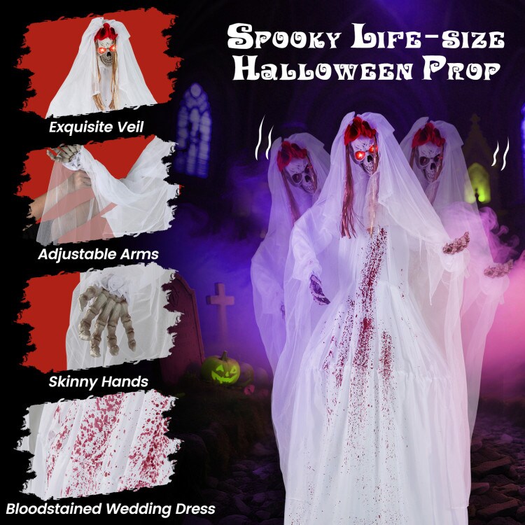 Life-Size 7.2ft Halloween Animatronic Bride with Moving Head Sound Effects and Poseable Arms