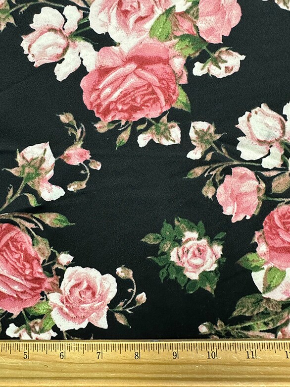 Black and Pink Multi Floral Print Scuba Knit Fabric By the Yard