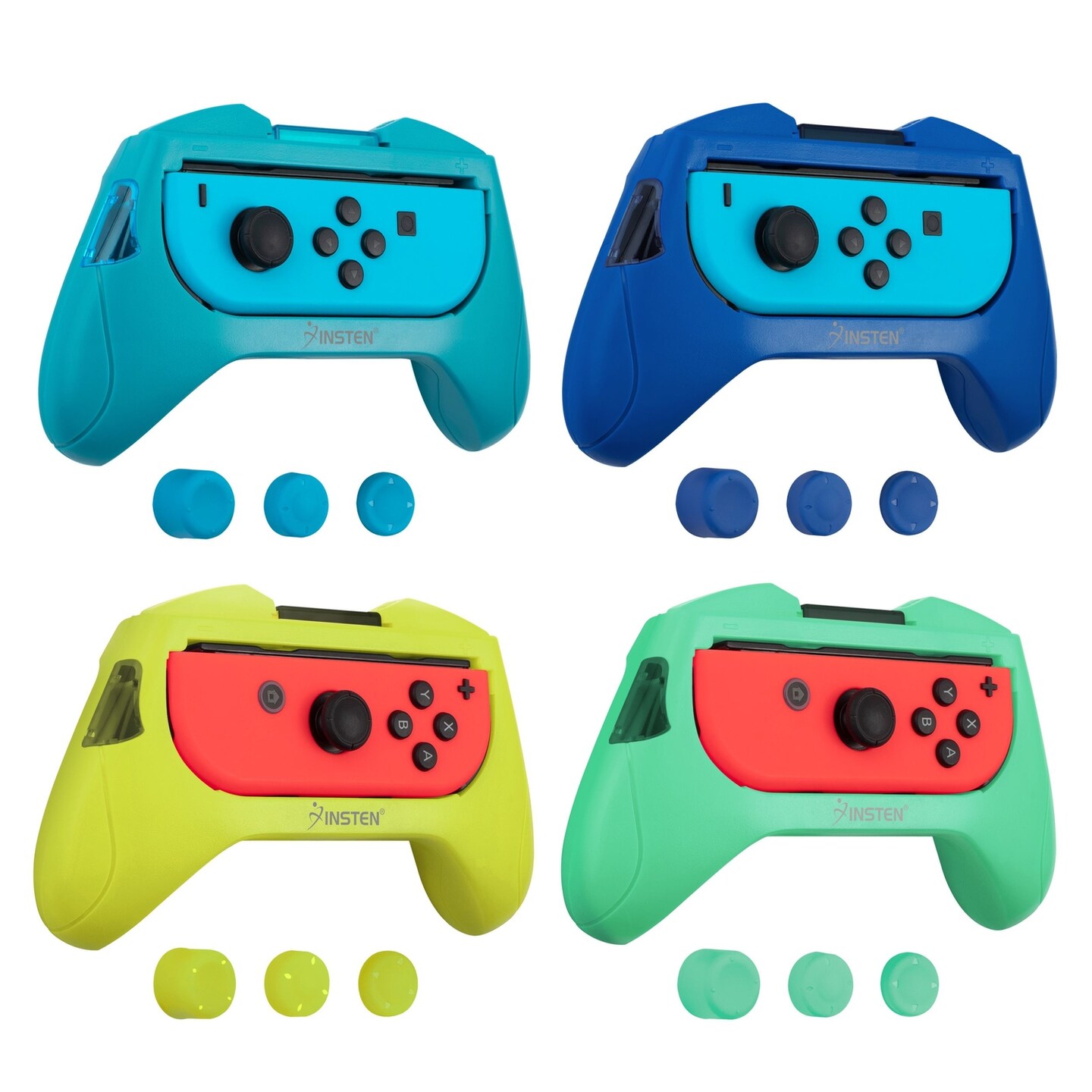 4 Pack Controller Thumb Grips Compatible with Nintendo Switch Joy-Con Controllers, Blue, Dark Blue, Turquoise, Neon Yellow