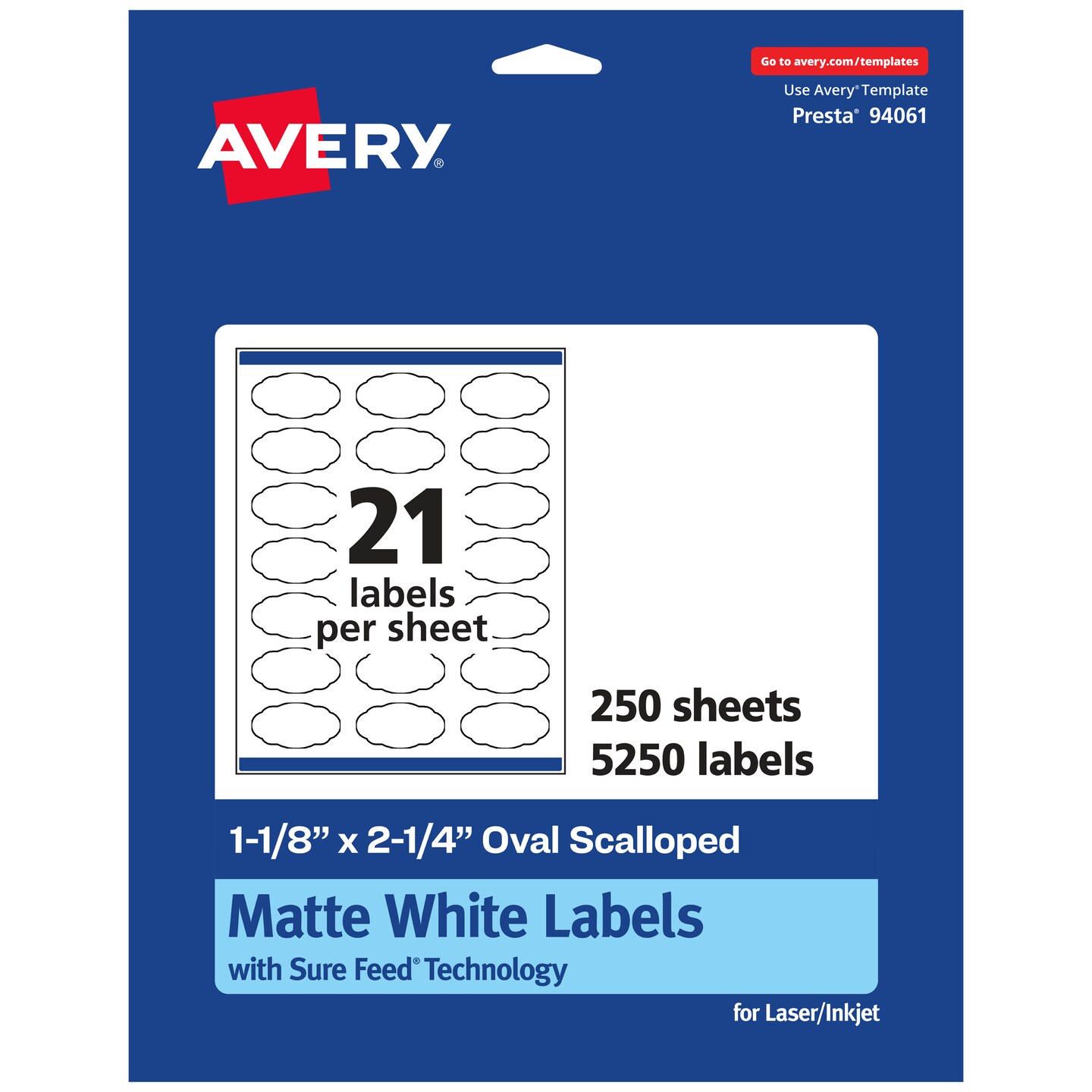 Avery White Oval Scalloped Labels, 1-1/8&#x22; x 2-1/4&#x22;