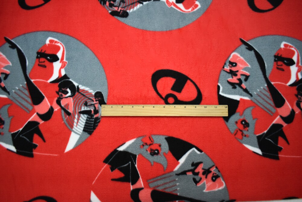 Gray-Multi Poly Disney Incredibles Print Double Sided Fleece Knit Fabric By the Yard