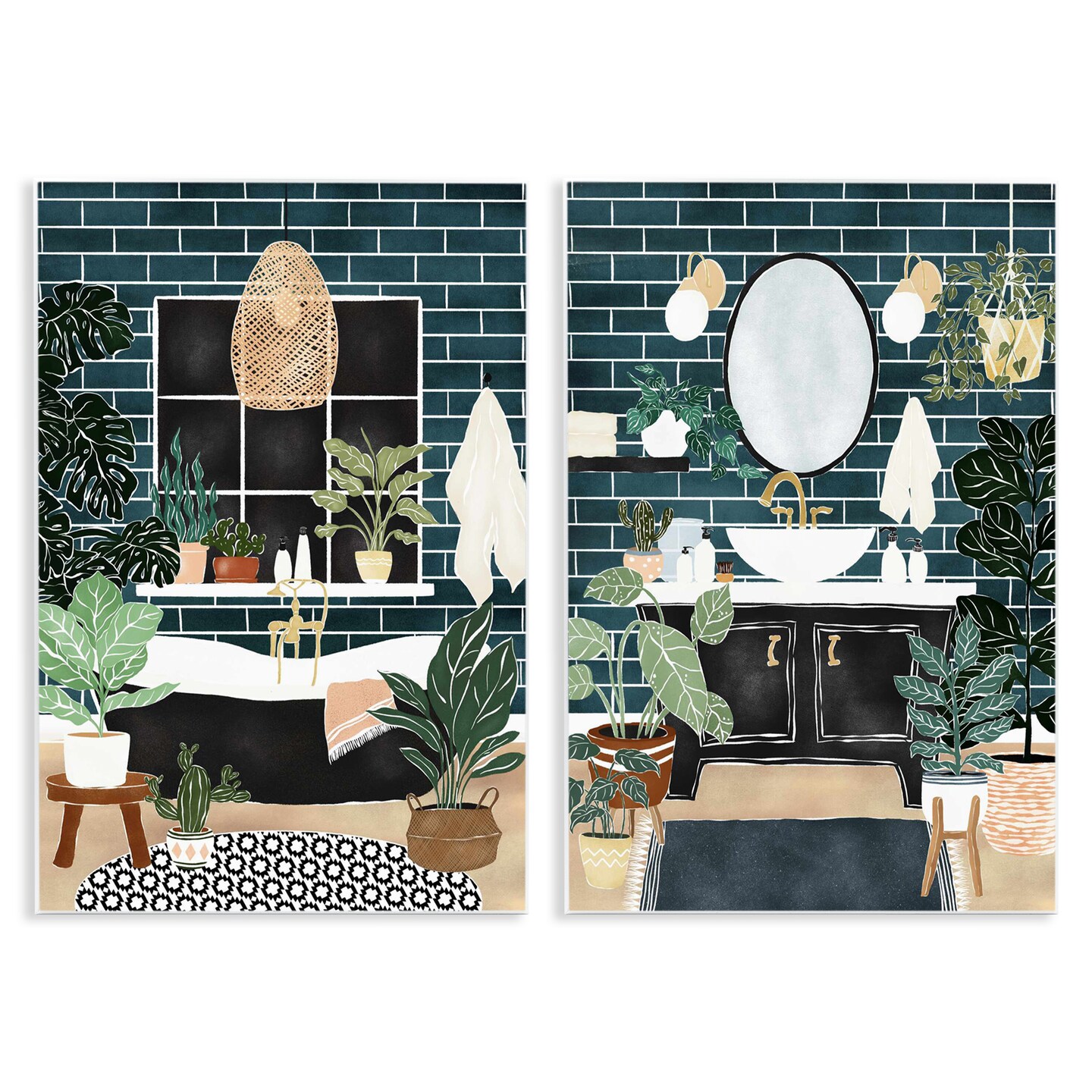 Stupell Industries Modern Bathroom with House Plants 2pc Wall Plaque Set, design by JJ Design House LLC