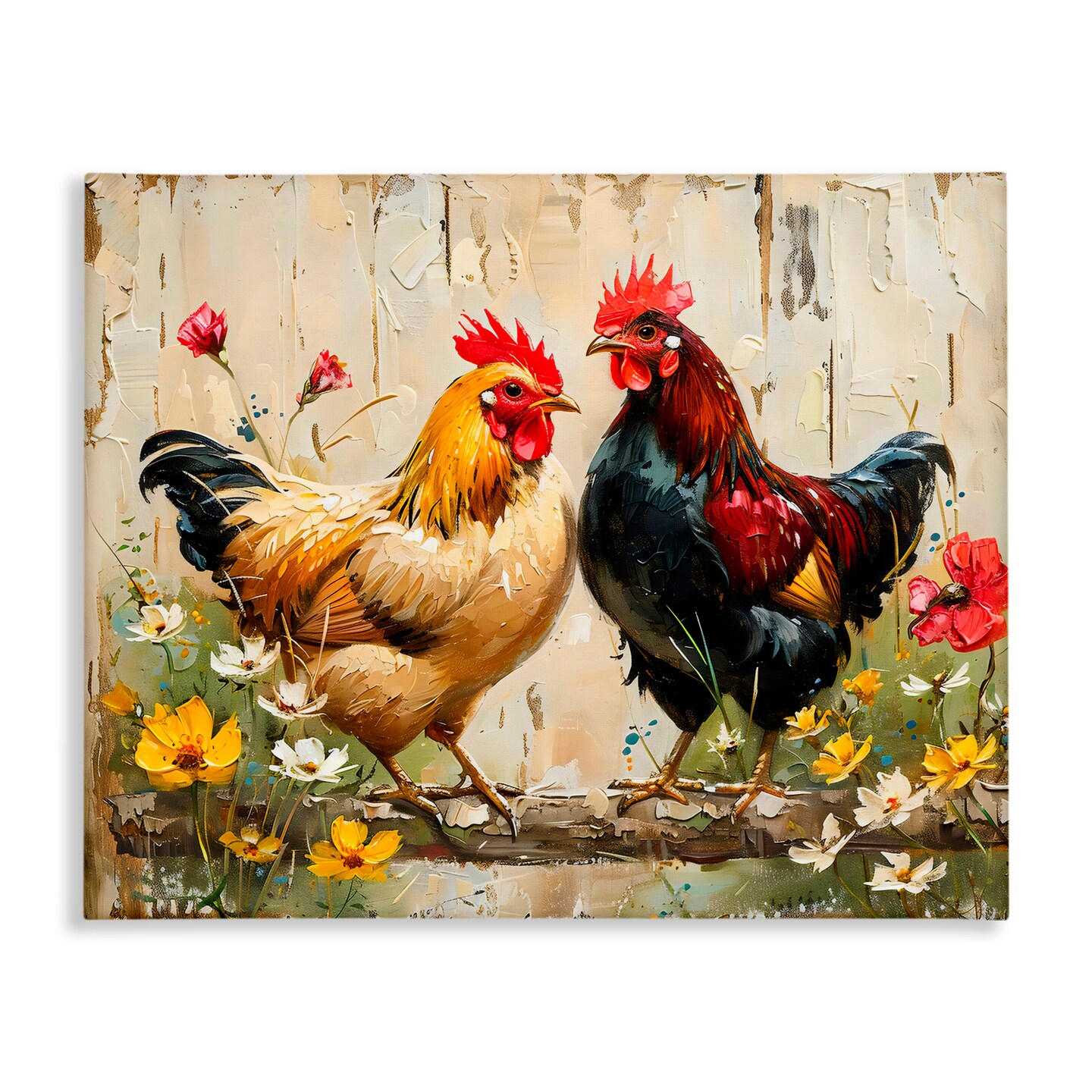 Stupell Industries Country Chic Floral Roosters Canvas, design by LSR Creative Studio