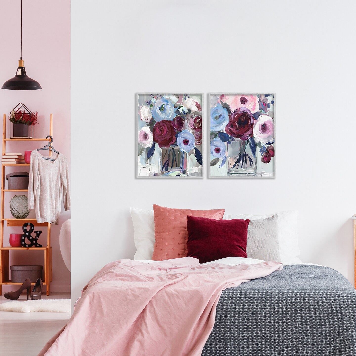 Stupell Industries Burgundy & Blue Bouquets 2pc Framed Giclee Set, design by Annabelle Hall