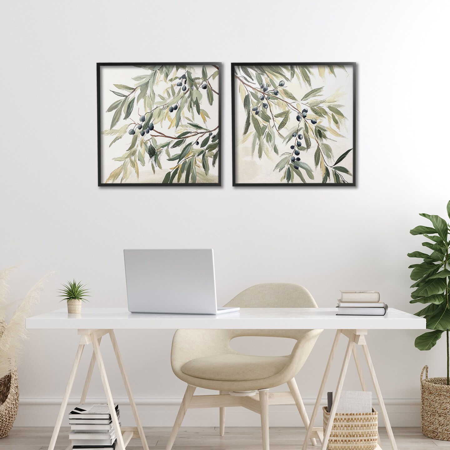 Stupell Industries Olive Branches in Pastel 2pc Framed Giclee Set, design by Mona Grace