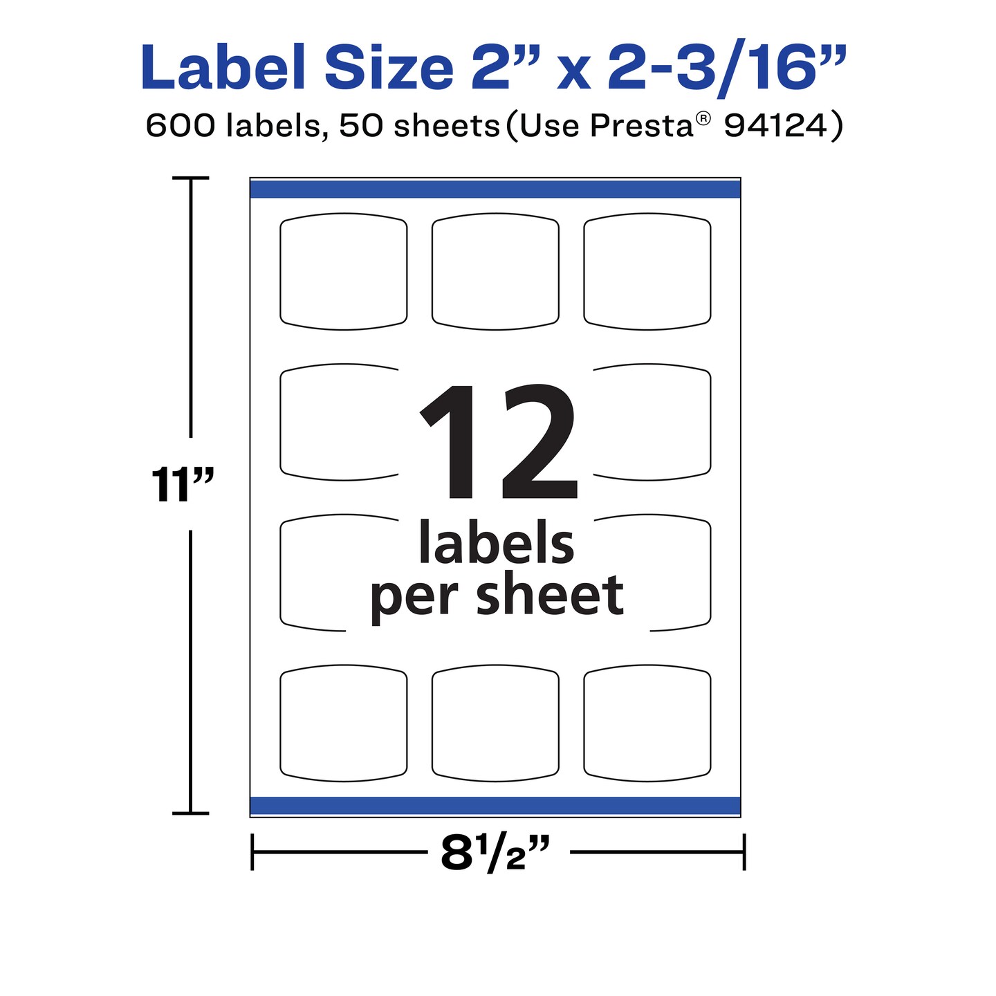 Avery Matte White Arched Square Labels with Sure Feed, 2" x 2-3/16"