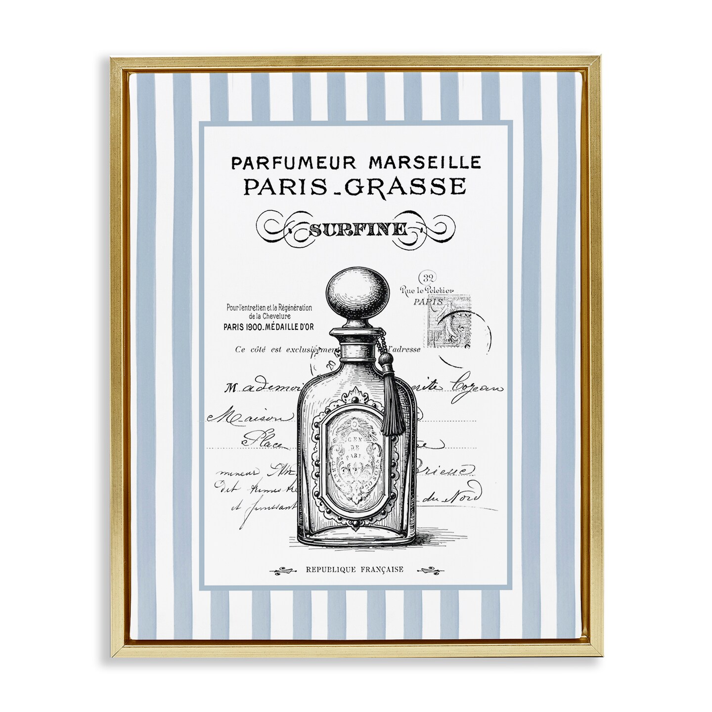Stupell Industries French Perfume on Stripes Floating Frame, design by Lettered and Lined