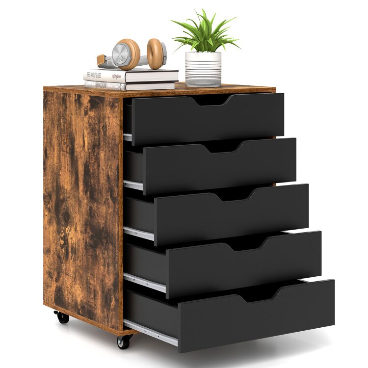 5-Drawer Rolling Storage Cabinet with Lockable Wheels and Cut-Out Handles for Home or Office