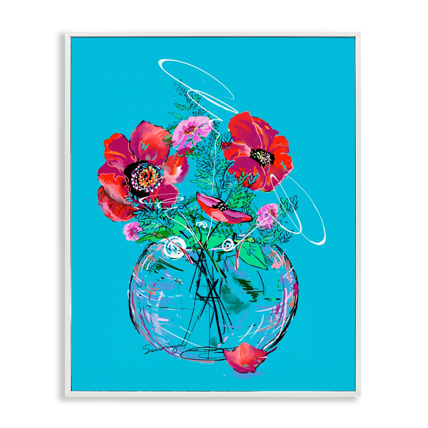 Stupell Industries Vivid Poppies in Clear Vase Framed Giclee, design by Susan Lugar