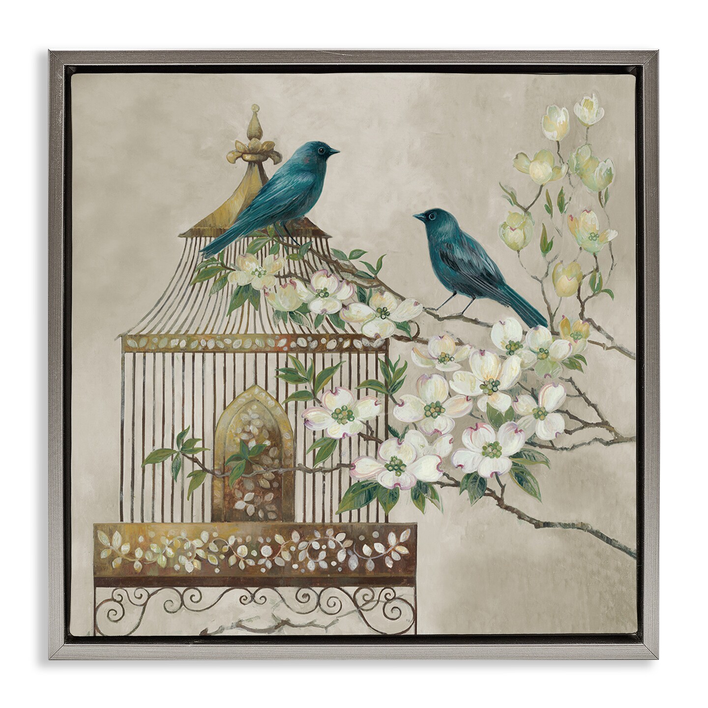 Stupell Industries Neutral Birdcage Menagerie Floating Frame, design by Elaine Vollherbst