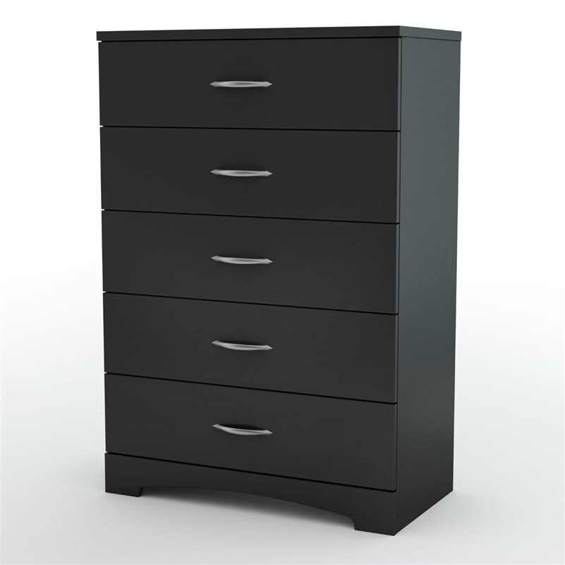 Modern 5-Drawer Chest in Pure Black with Matte Chrome Handles and Smooth Glide Drawers