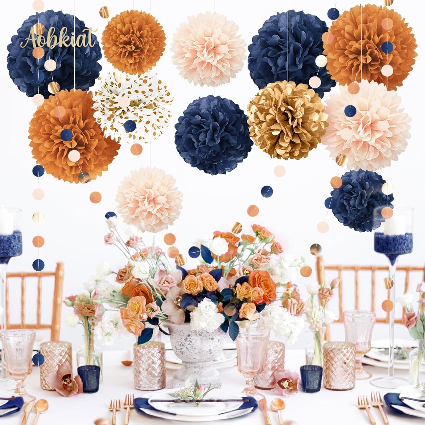 Boho Fall Wedding Party Decorations (Orange Navy)