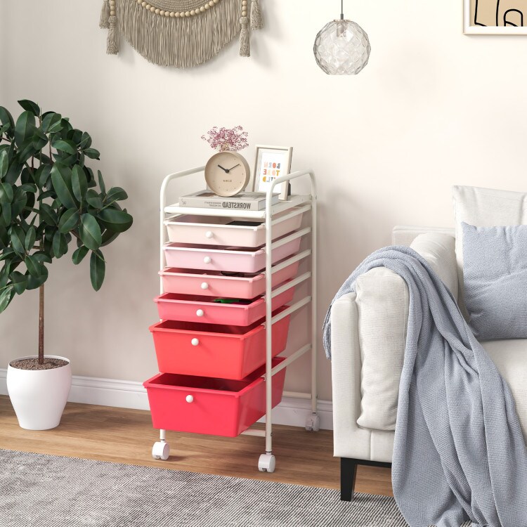 6 Drawer Storage Cart with Wheels PP Plastic Organizer Unit Steel Frame Rolling Utility Trolley for Home Office Bathroom Kitchen Organization Multi Purpose