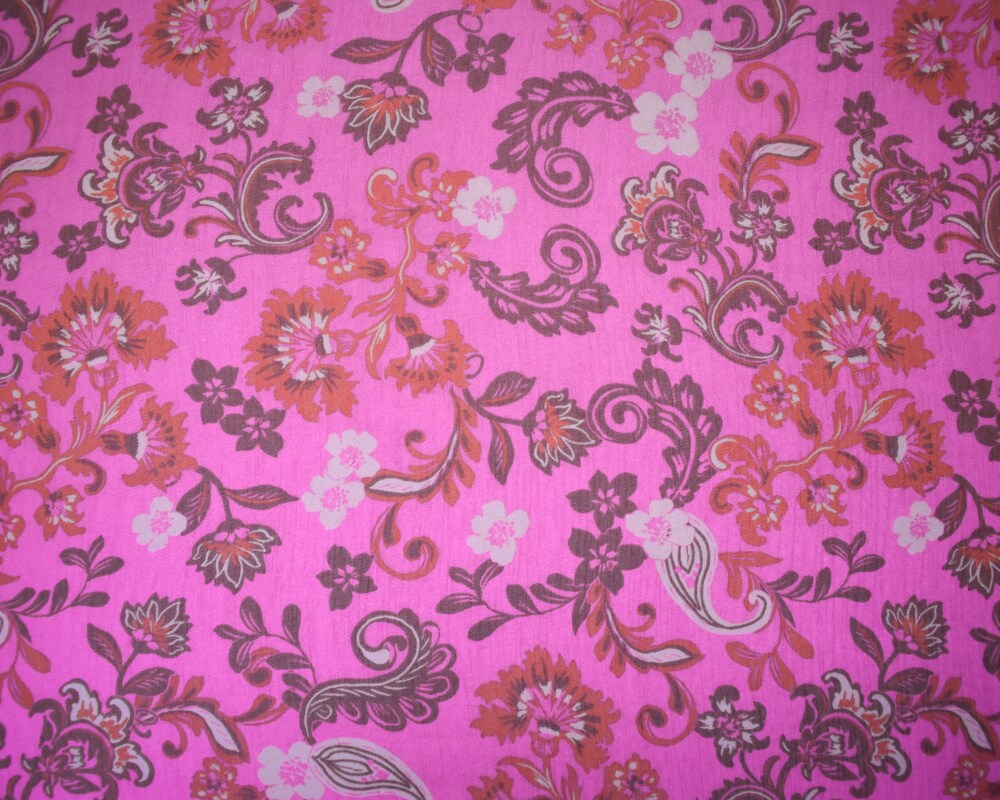 Pink-Red-Multi Poly Floral Paisely Printed Crinkle Chiffon Woven Fabric By the Yard