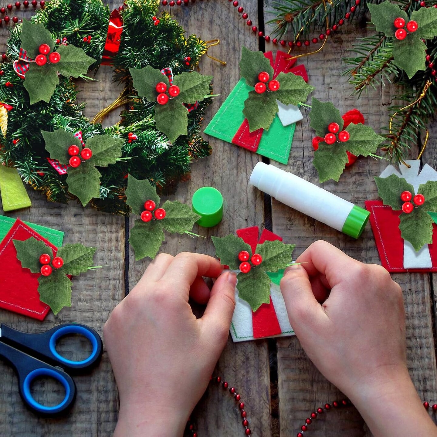 Christmas Artificial Holly Berry Stems (Red and Green)