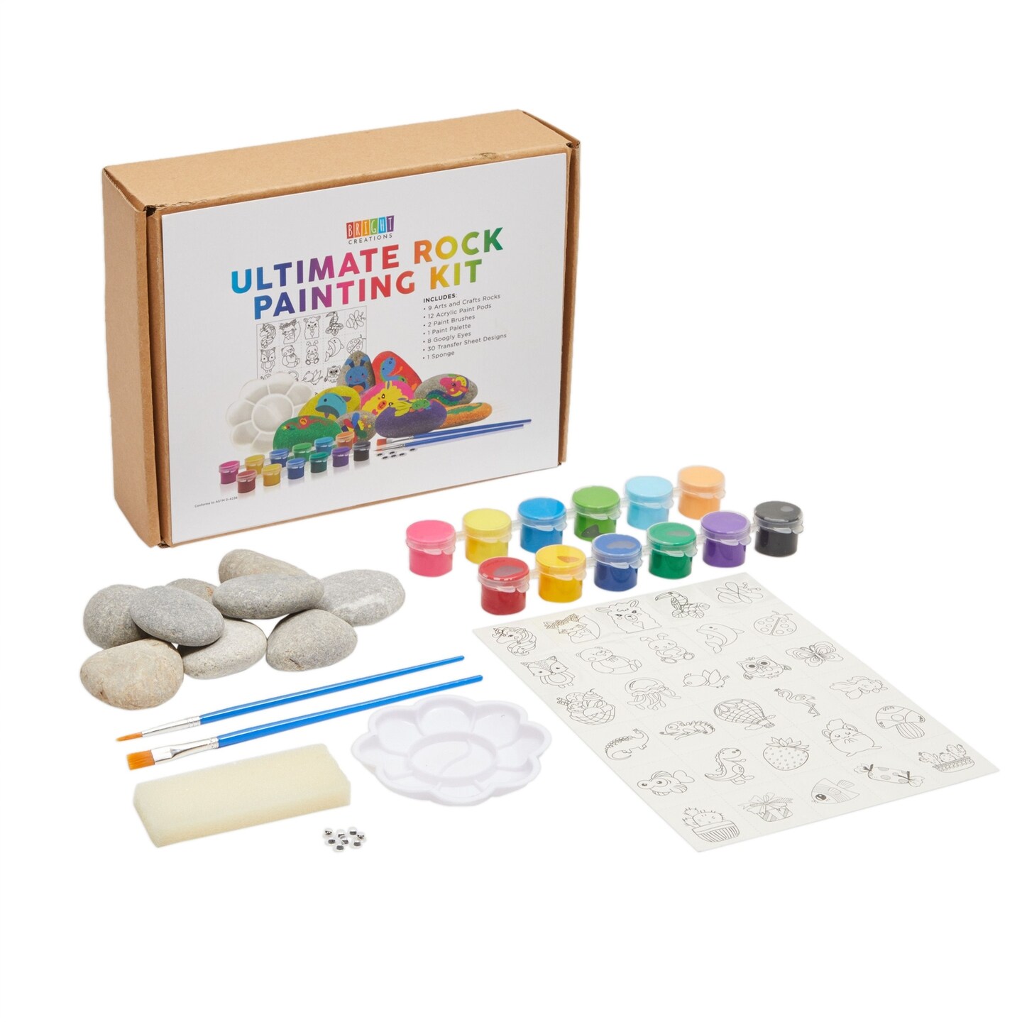 Painting Rocks Set for Kids with Paint, Brushes, Stencils, Googly Eyes (53 Pieces)