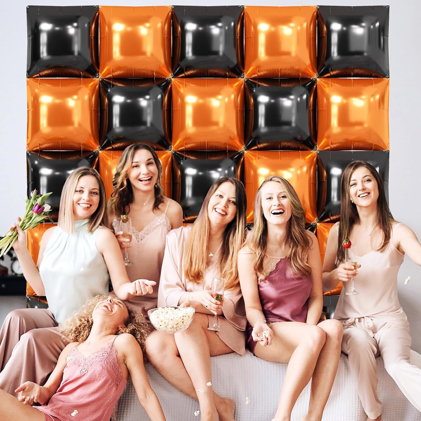 Foil Balloons Wall Backdrop Double Sided Black(D05 - Black and Orange)