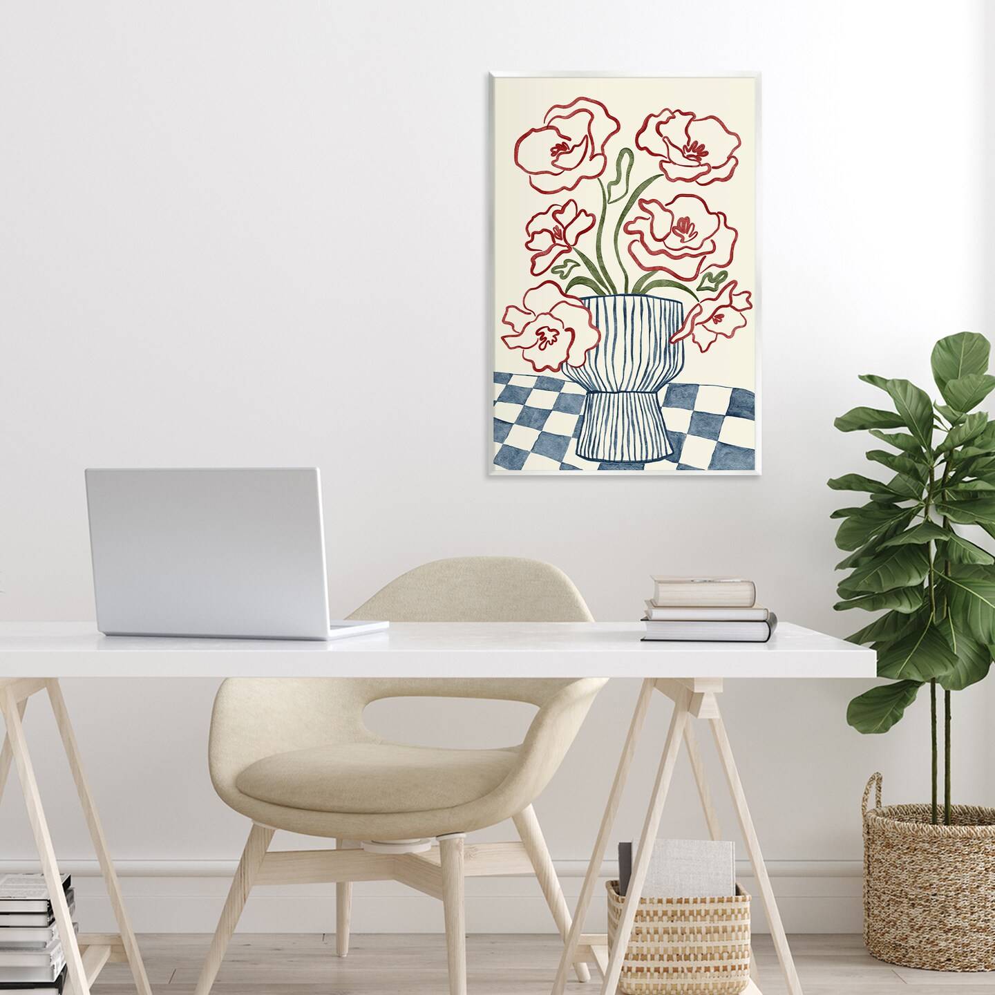 Stupell Industries Flower Vase on Minimal Checkered Wall Plaque, design by JJ Design House LLC