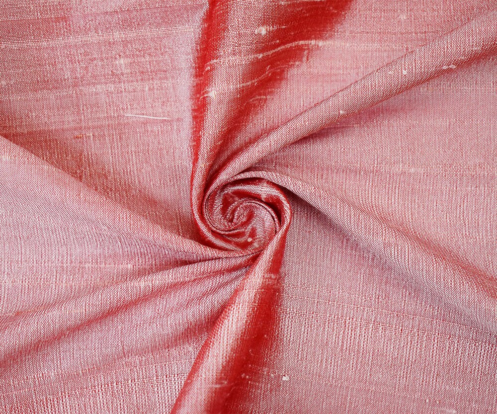Red-White Silk Iridescent Dupioni Woven Fabric By the Yard