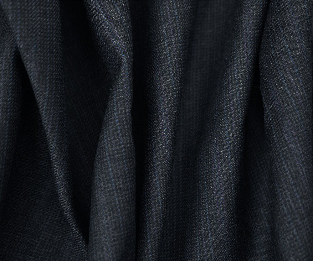 Gray-Black-Blue Wool Poly Faded Texture Stripe Twill Woven Suiting Fabric By the Yard