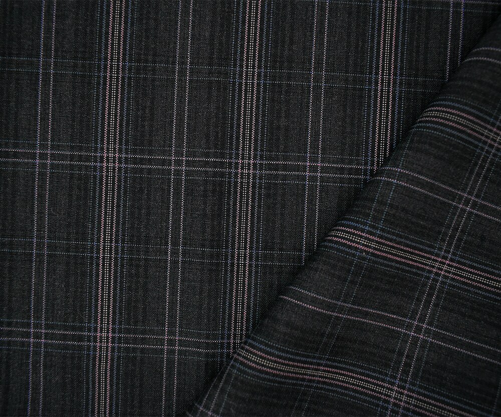 Gray-Purple-Multi Wool-Poly Plaid Woven Shirting Fabric By the Yard