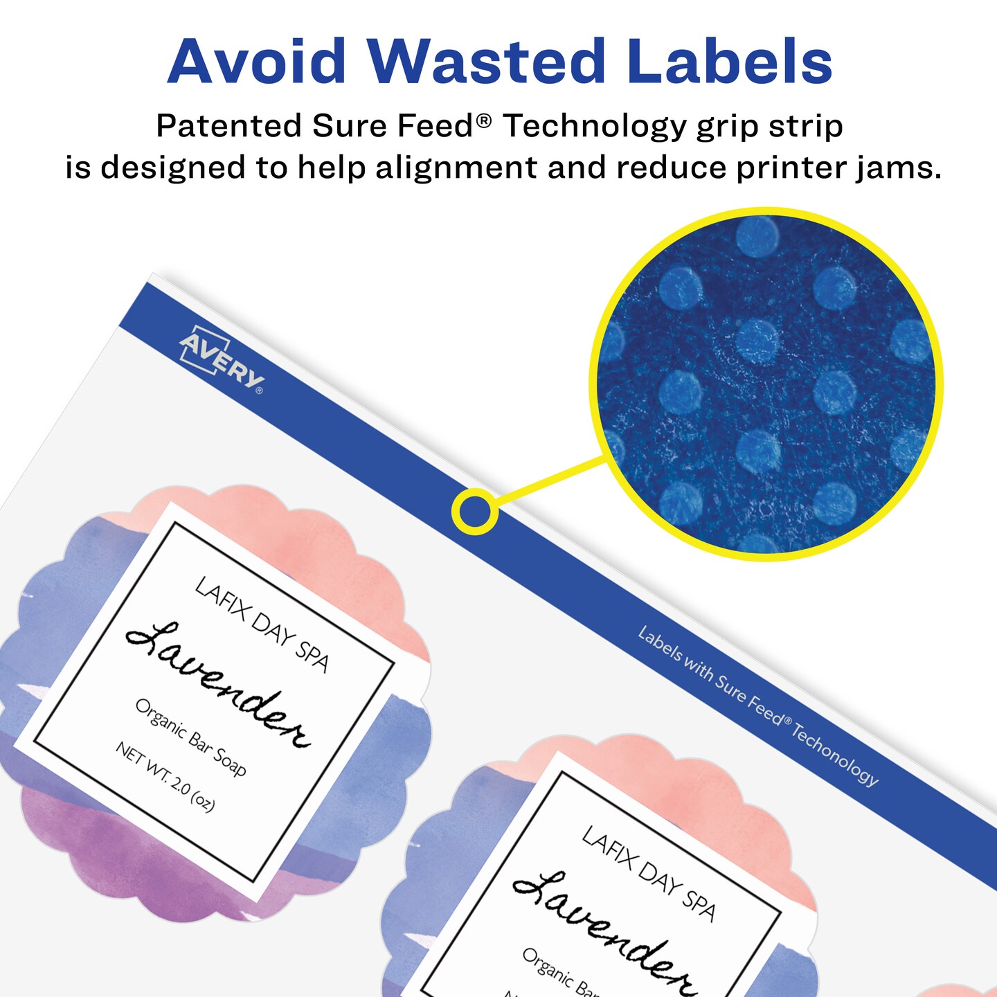 Avery Glossy Clear Round Scalloped Labels with Sure Feed, 2.5&#x22; diameter