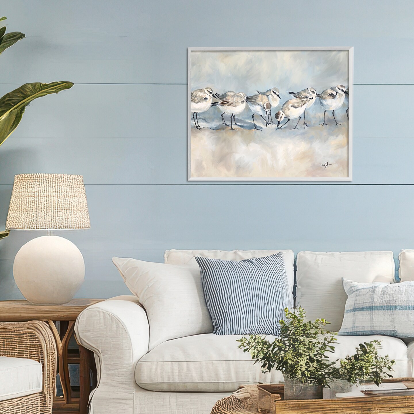 Stupell Industries Shore Birds Lineup on Beach Framed Giclee, design by Ramona Murdock